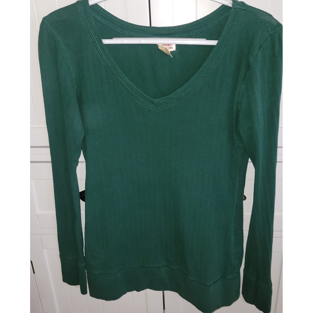 Mossimo Supply Co Womens‎ Forest Green V-Neck Ribbed Long Sleeve Top Size L Y2K